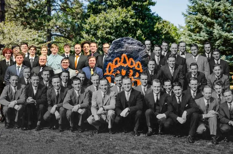 Mu Beta brothers past and present - 1926 founders and current members united at the ONU rock